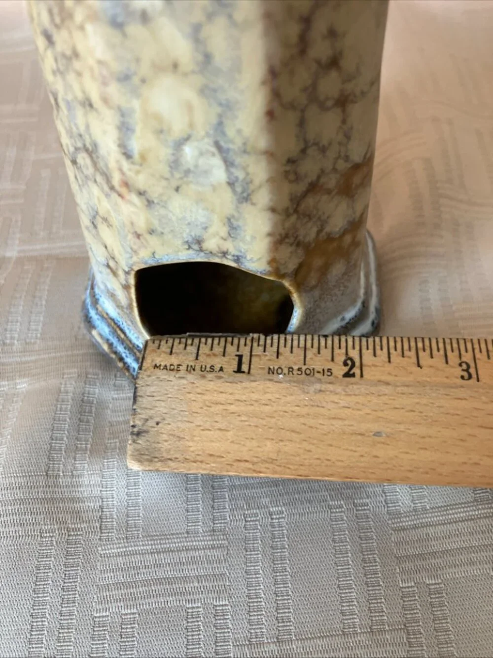 Ceramic Lighthouse Tealight Candle Holder 8 in Tall in Speckled Tan & Blue Hues